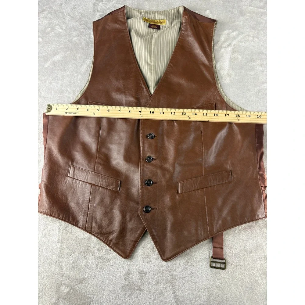 The Natural Style Mens Brown Genuine Leather Vest Waistcoat Size Large Regular